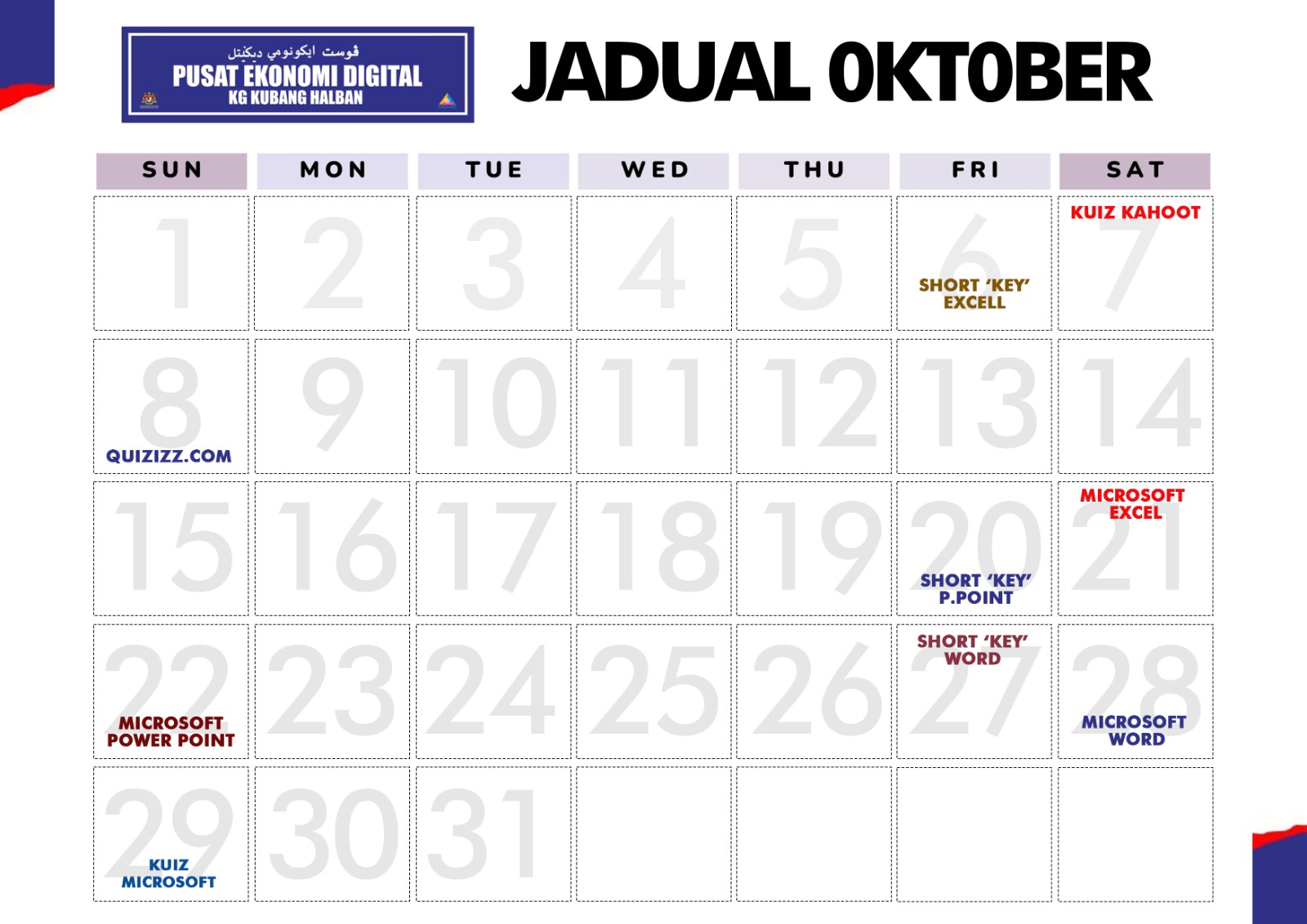 jadual oktober